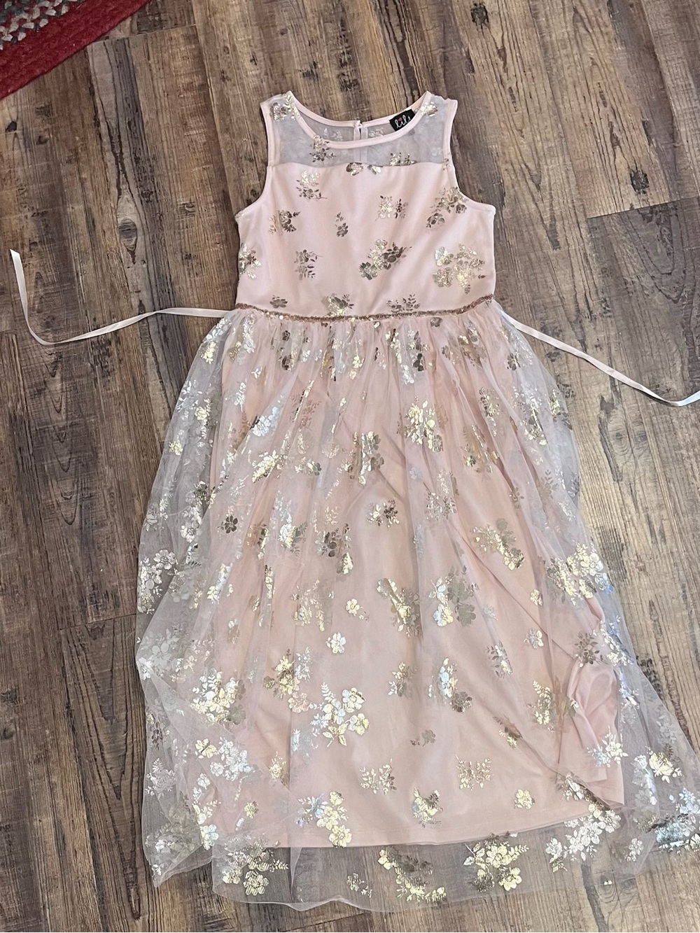 lilt Pink Dress with Gold Floral Foil Overlay
